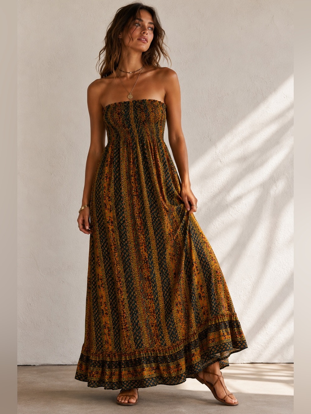What Goes Around Comes Around Strapless Boho Maxi Dress XS